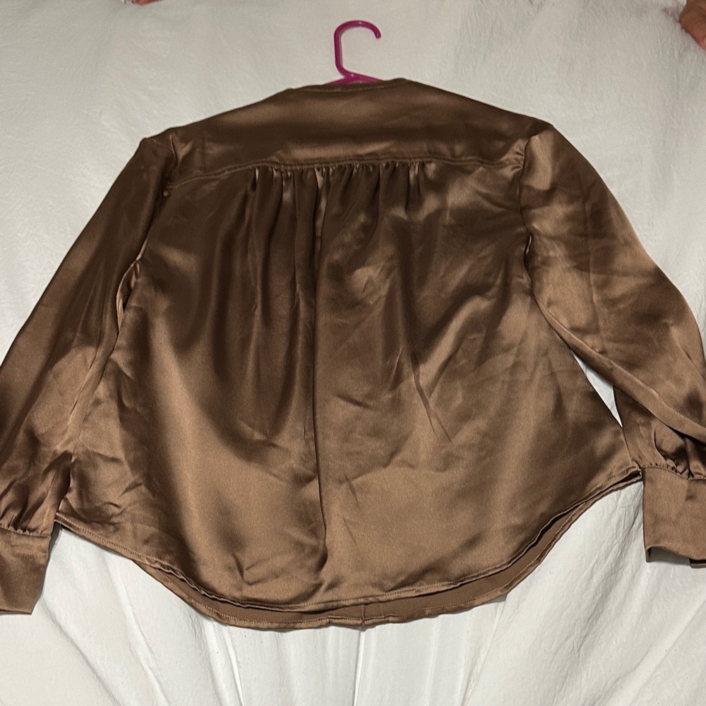 Rachel Zoe Brown Satin Button Down Shirt - Picture 6 of 6